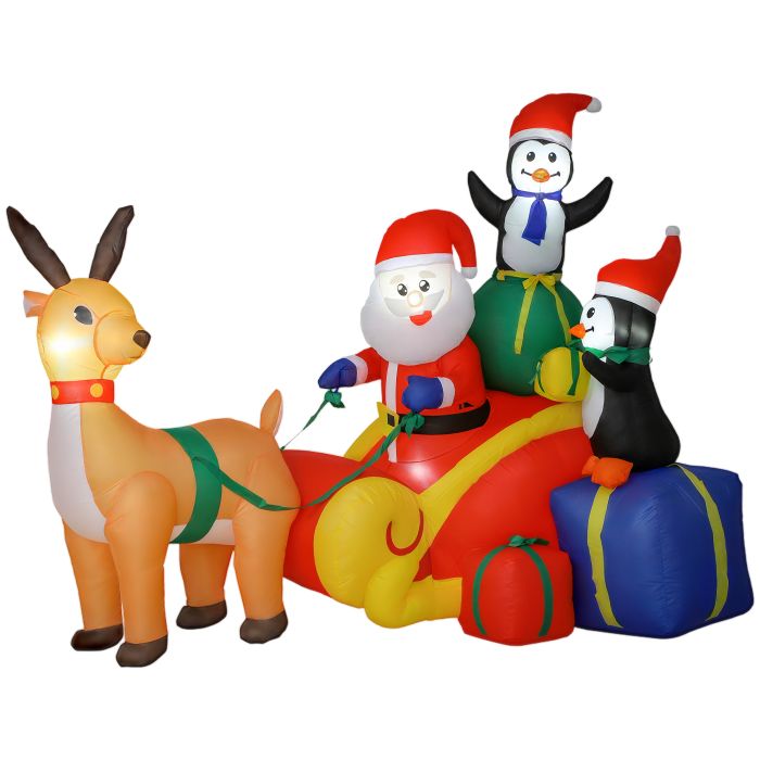 RUVINA Inflatable Christmas Santa Sleigh Fabric Outdoor Decoration - Multi Colour