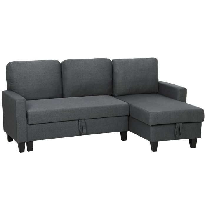 DRENTHALE Linen 3 Seater Storage Sofa Bed - Charcoal Grey