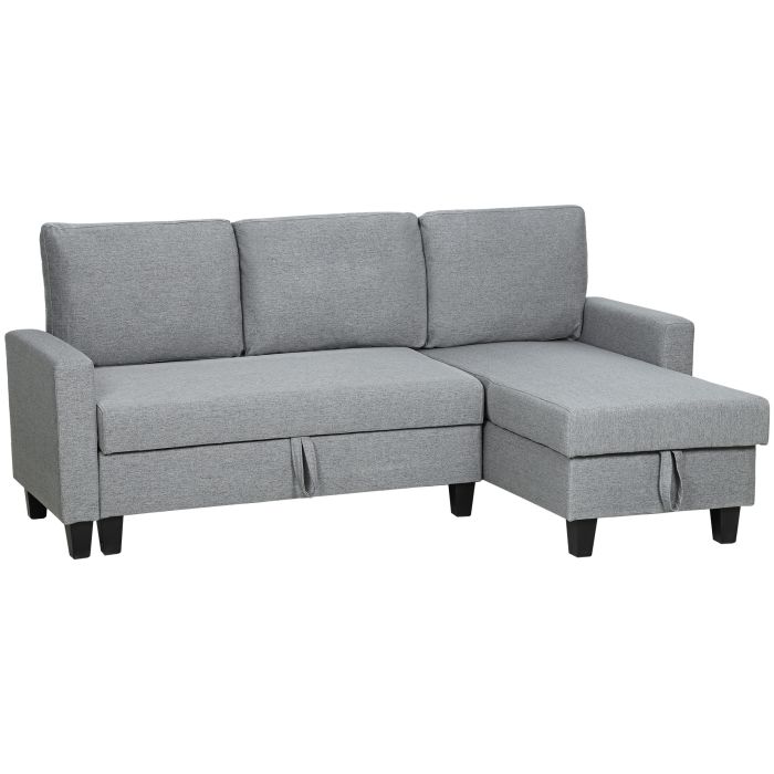 DRENTHALE Linen 3 Seater Storage Sofa Bed - Grey