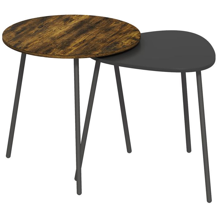 AEVARIN Nest of Side Table Set of 2 - Rustic Brown and Black