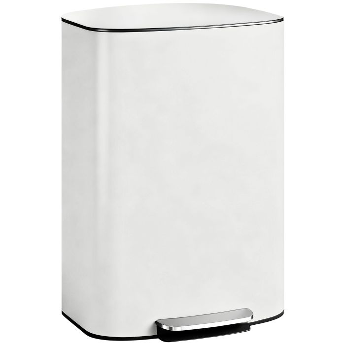 SAVRIC 50L Rubbish Bin with Soft Close Lid, Stay Open Function, Stainless Steel Pedal Bin, Removable Inner Bucket and Carry Handle - Cream