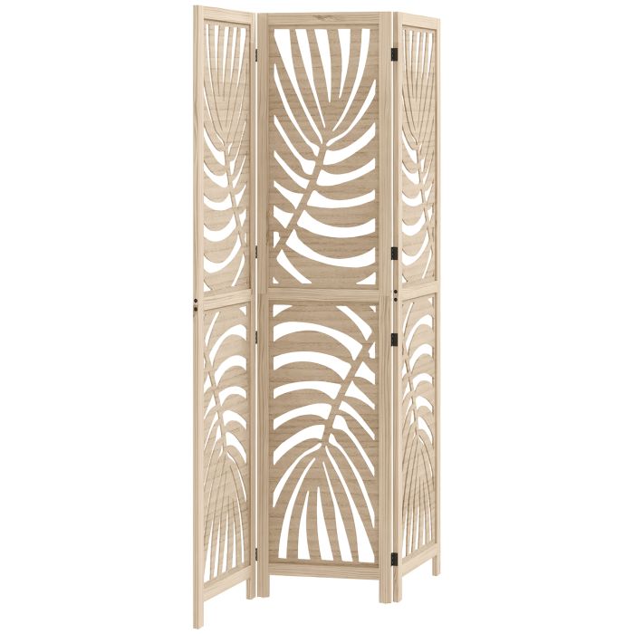 VORNCREST 3 Panel Room Divider, Detachable Folding Privacy Screens with Palm Leaf Design for Home Office - Light Oak