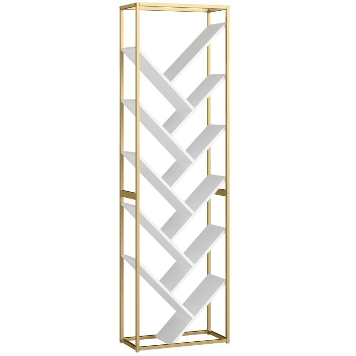 VELVEN 10 Shelf Modern-Style Bookshelf - Gold and White