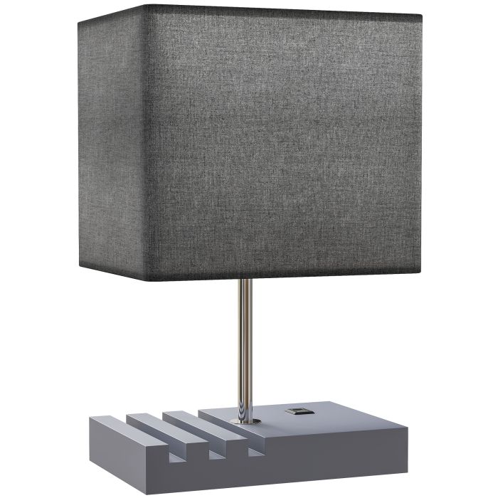 ARVEXIS Table Lamp with USB A+C Charging Ports, 3 Phone Stands and Fabric Shade - Grey