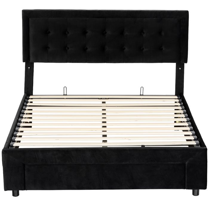XERYTHRA Kingsize Ottoman Storage Bed with Front Drawer - Black