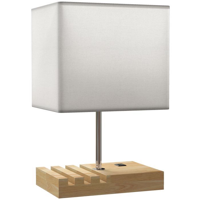 ARVEXIS Table Lamp with USB A+C Charging Ports, 3 Phone Stands and Fabric Shade - White