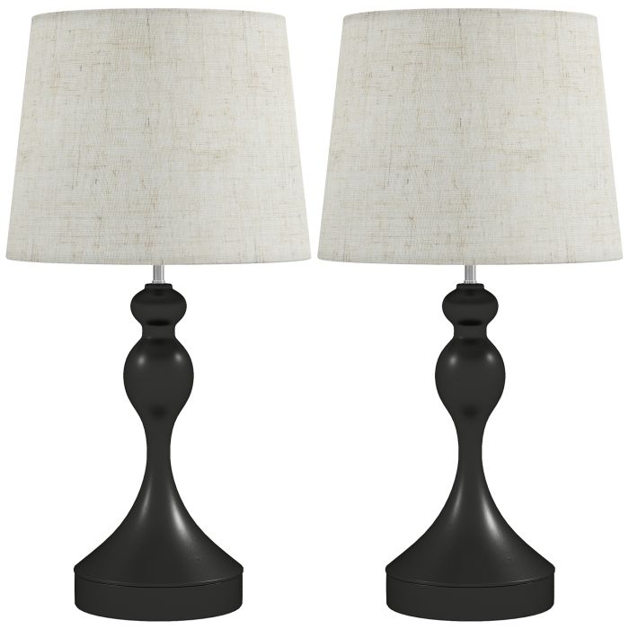 HELVARIN Table Lamp 3 Colour Temperatures with USB Ports Set of 2 - Black