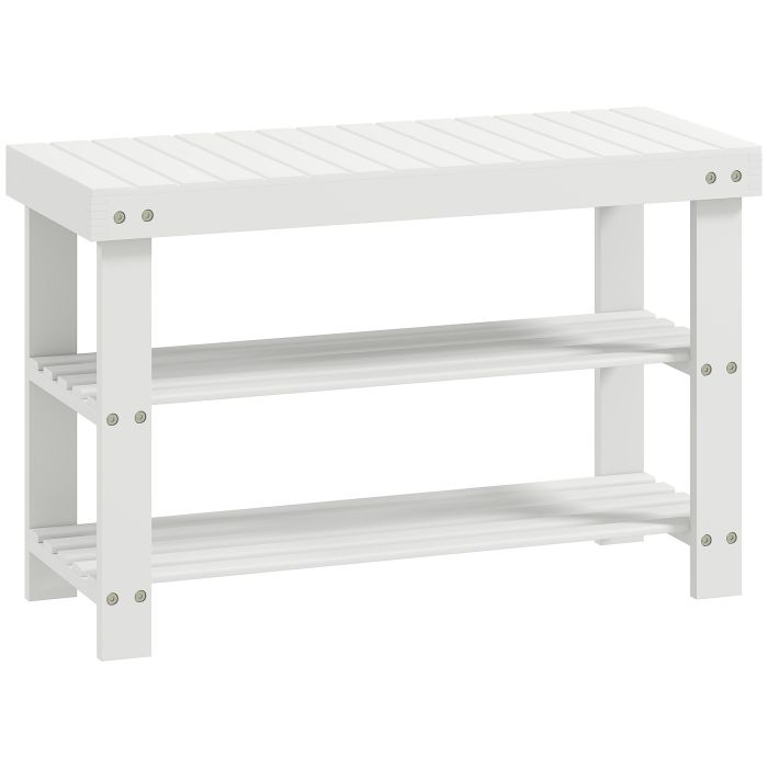 ATHERBY Bamboo Shoe Storage Bench with 2 Shelves - White