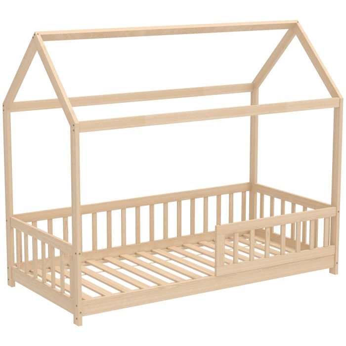 STONLEIGH House Shaped Kids Bed Frame with Guard Rails - Natural