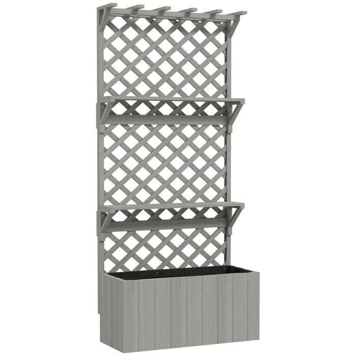 MARTHILL Wooden Planter with Trellis and Shelves - Grey