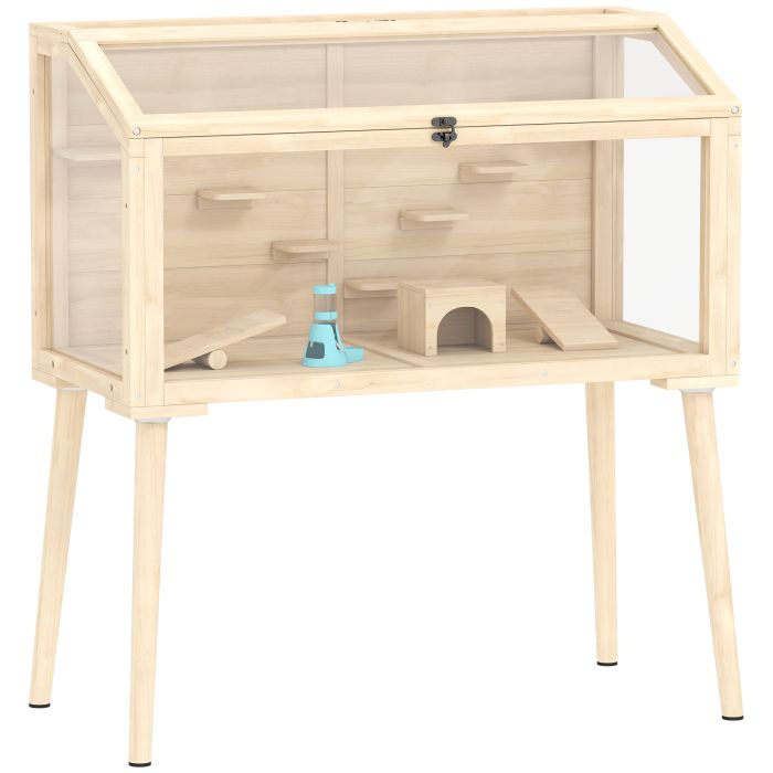 MOXBURY Wooden Hamster Cage Habitat with Platforms - Natural