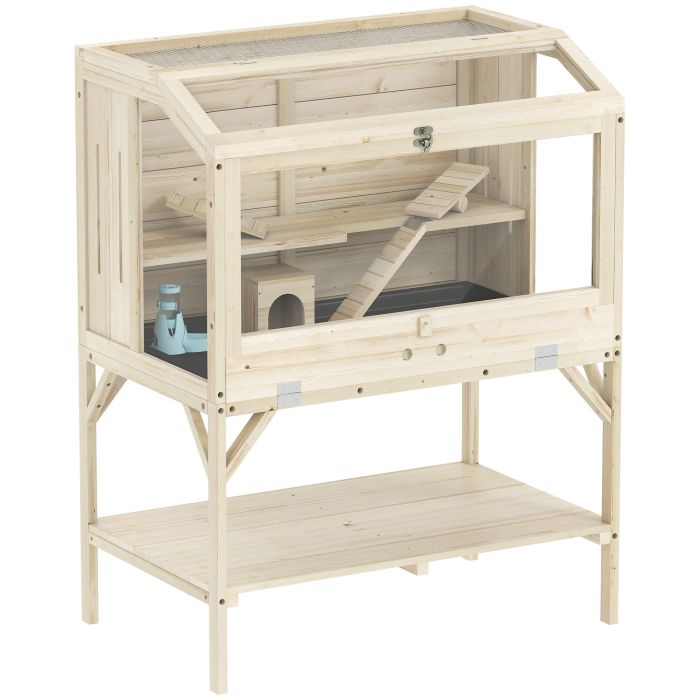 NORBY 2 Tier Wooden Hamster Cage with Shelf - Natural