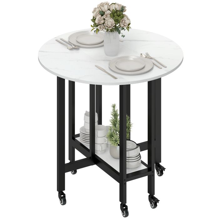 Ashbyrn White Marble Dining Table Drop Leaf - 80cm