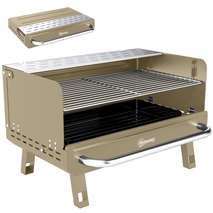 Belcrof Khaki Stainless Steel Barbecue Grill with Adjustable Grates - 52cm