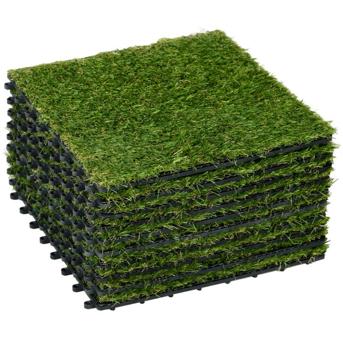 Valis Green PP Artificial 10 Piece Grass Tiles Set - 30cm