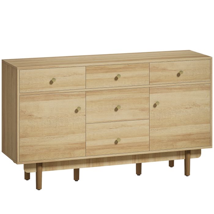 Kenion Walnut Pine Wood Sideboard with 5 Drawers and 2 Cabinets - 38cm