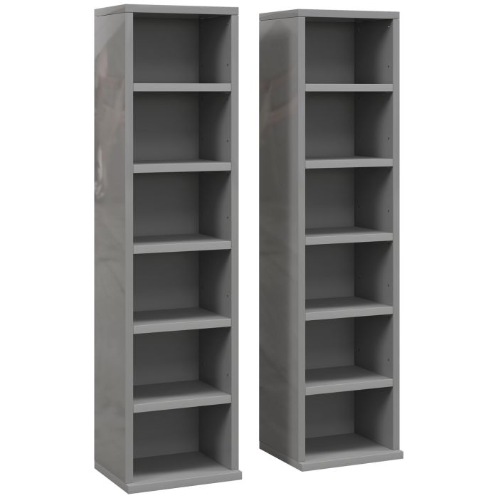 Winheir High Gloss Grey Particle Board Bookcase Set of 2 - 21cm