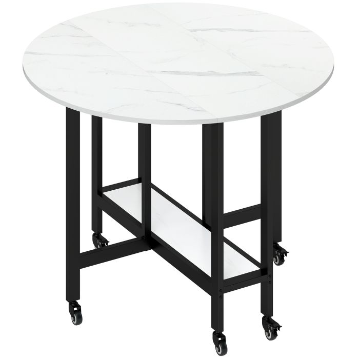 Ashbyrn White Marble Dining Table Drop Leaf - 100cm
