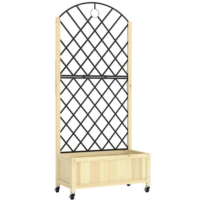 Oakbyrn Natural Fir Wood Garden Bed with Trellis Planter - 72cm