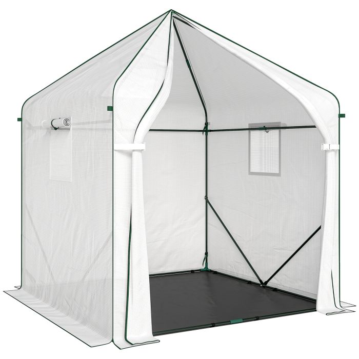 Seria White Steel Greenhouse with Roll-up Door and PE Ground Cover - 160cm