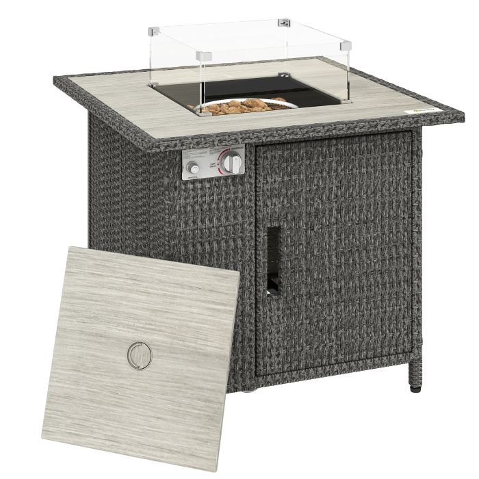 Kendene Dark Grey PE Rattan Dining Table Gas Fire Pit - 71cm