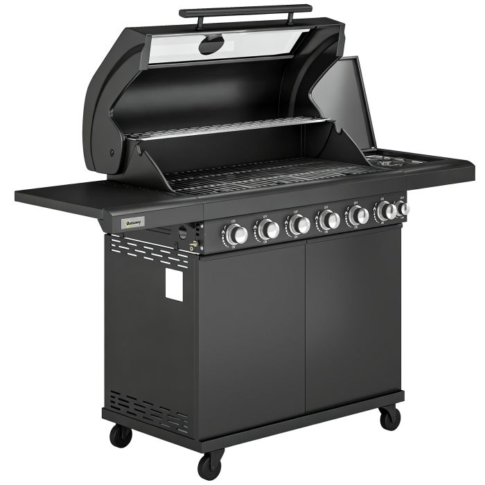 Valbury Black Glass Barbecue Trolley with Wheels - 146cm