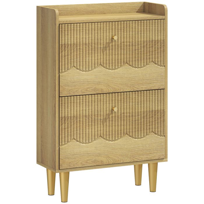 Ashcarr Oak MDF Shoe Cabinet with 2 Flip Drawers - Medium-sized - 60cm