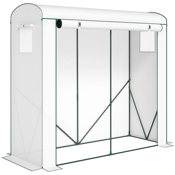 Briheir White Steel Greenhouse with Roll-Up Door and 2 Mesh Windows - 200cm