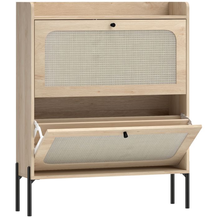 Chelyne Oak Shoe Cabinet with 2 Flip Drawers - Medium-sized - 80cm