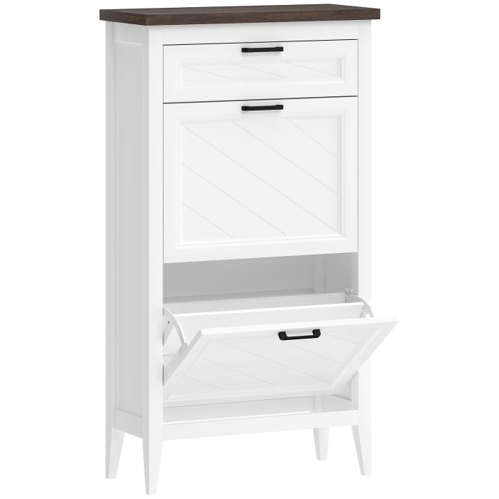 Checote White MDF Shoe Cabinet with 2 Flip Drawers - Large-sized - 60cm