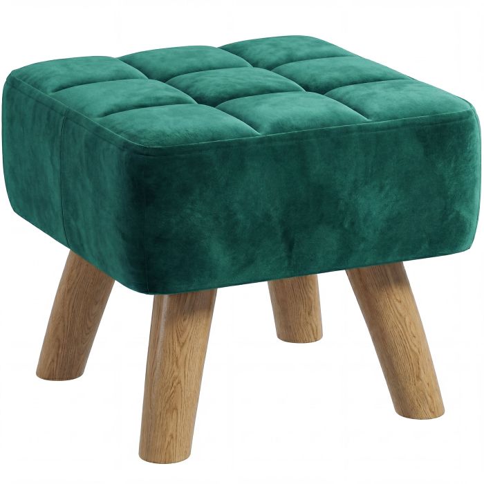 Broford Dark Green Velvet Footstool - 27cm