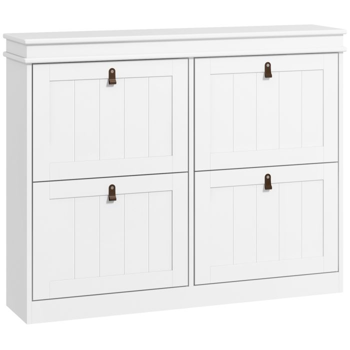 Valon White MDF Shoe Cabinet with 4 Drop-Down Drawers - Medium-sized - 105cm