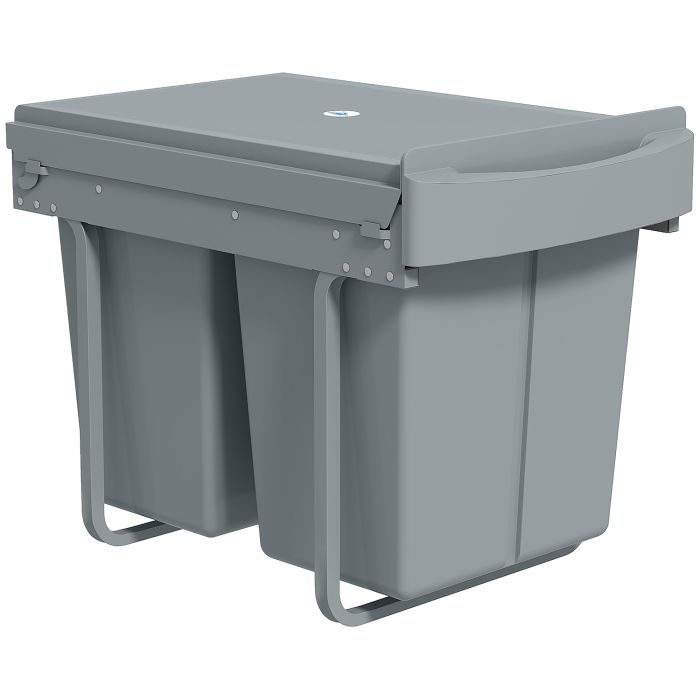 DALWOLD Pull Out Under Sink Kitchen Bin with 2 Removable Compartments and Smooth Glide - Grey