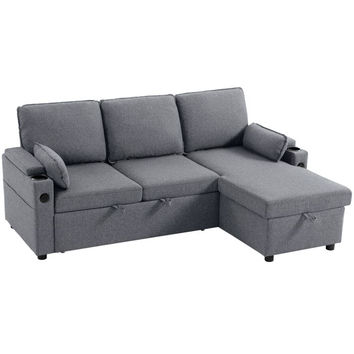 Stawold Metal Corner Sofa Bed with Storage - Grey