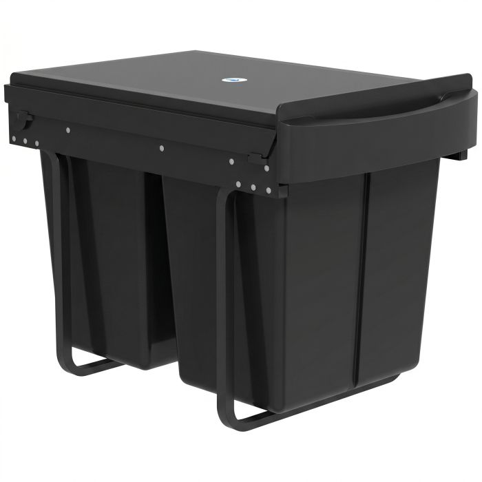 Dalwold Black Steel Kitchen Bin with 2 Removable Compartments - 33.5cm