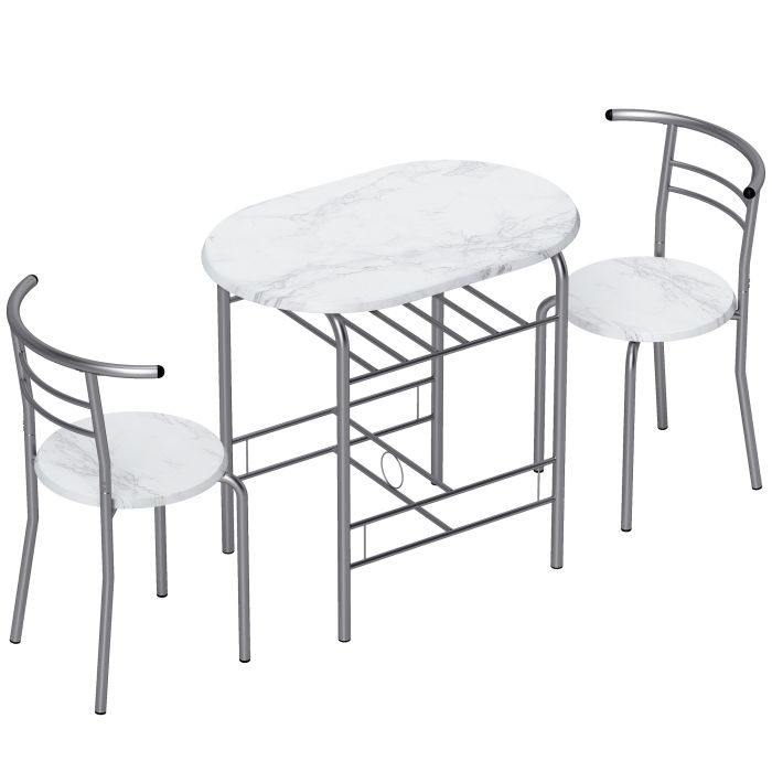 GRAVESEND 3 Piece Compact Dining Table and Chairs Set - White Marble Effect