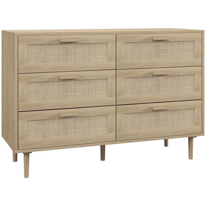 BEVERLEY Light Oak Finish Chest of Drawers - Large-sized, Double, 6 Drawers