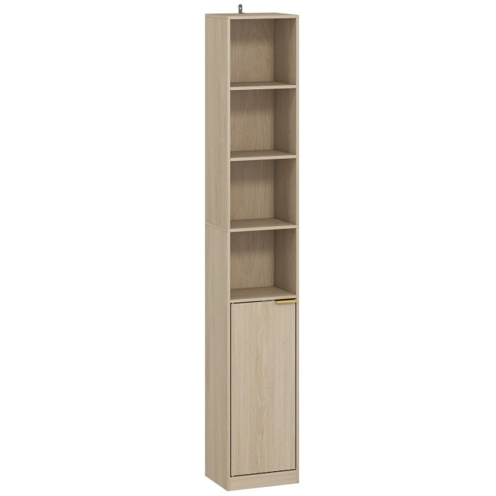 TOWCESTER 6 Tier Bookcase with Adjustable Shelves and Anti Tip Hardware - Oak Wood Effect and Gold Tone