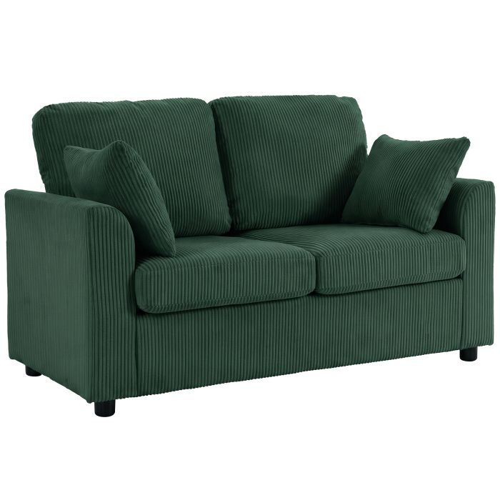 SWINBROOK Corduroy 2 Seater Sofa with Wide Deep Seat and Spring Cushions - Dark Green