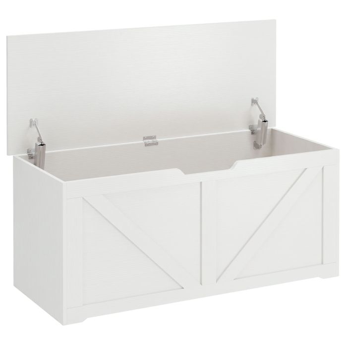 JUVRIA 127L Particleboard Home Storage Box with Safety Hinges and Wood Effect - White