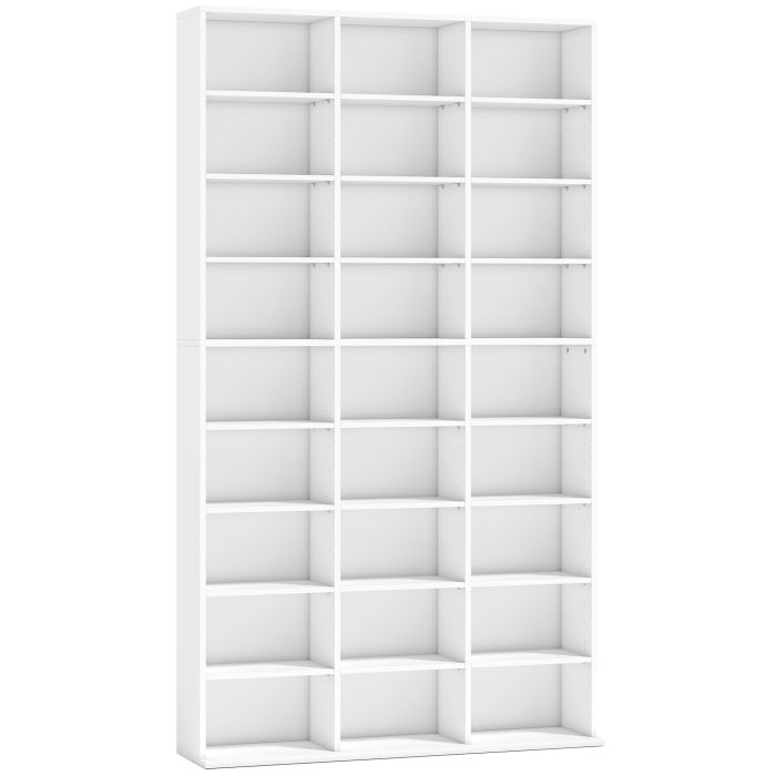 WOODCROFT Media Storage Unit for 835 CDs or 500 DVDs with 27 Compartments and 21 Adjustable Shelves - White