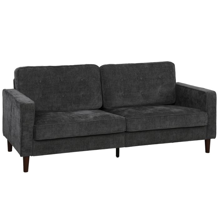 FOWEY Button Tufted 3 Seater Upholstered Sofa with Wood Legs - Dark Grey