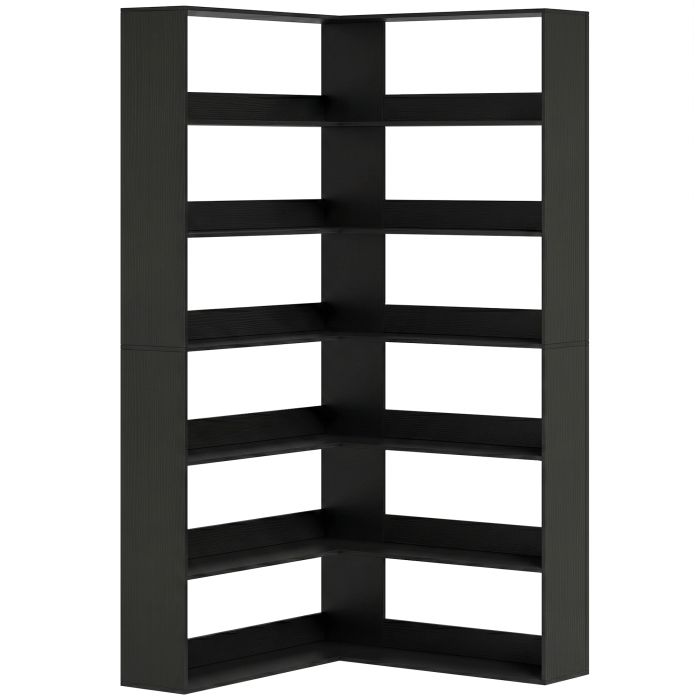 FORDHAM 7 Tier L Shaped Corner Bookcase with Anti Slip Rear Guard - Black Wood Effect