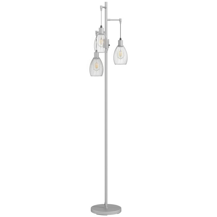 TREVON 170.5 cm Industrial Dimmable Floor Lamp with 3 Steel Wire Cage Shades - Silver Tone