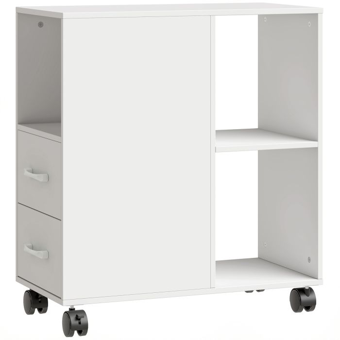 STRATFORD 30 x 60 x 65 cm Mobile Printer Table with Wheels and Drawers - White