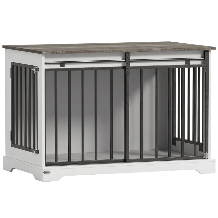 CHASEVIEW 100cm Dog Crate Furniture with Sliding Barn Door - White