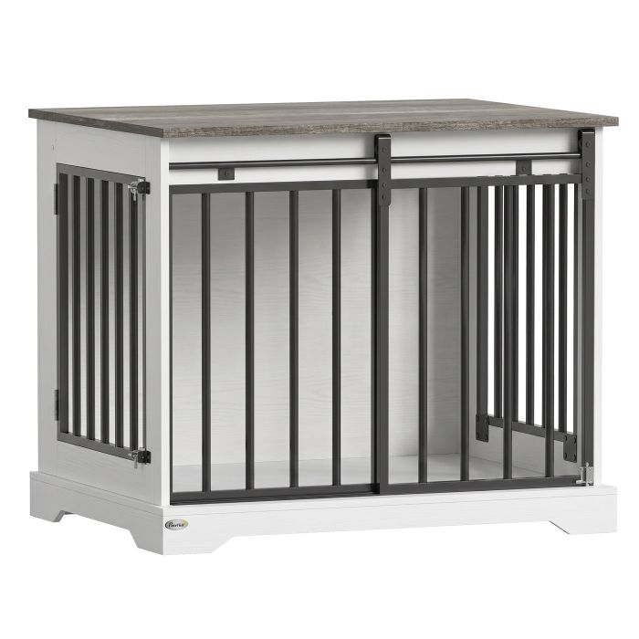 CHASEVIEW 80cm Dog Crate Furniture with Sliding Barn Door - White