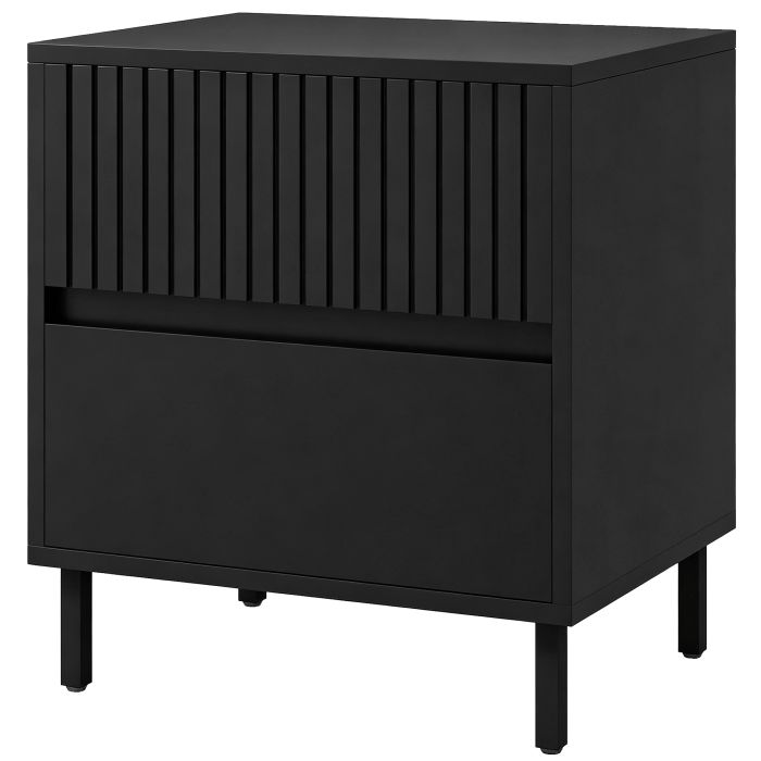 ASPENWELL Bedside Table with 2 Drawers and Steel Legs - Black