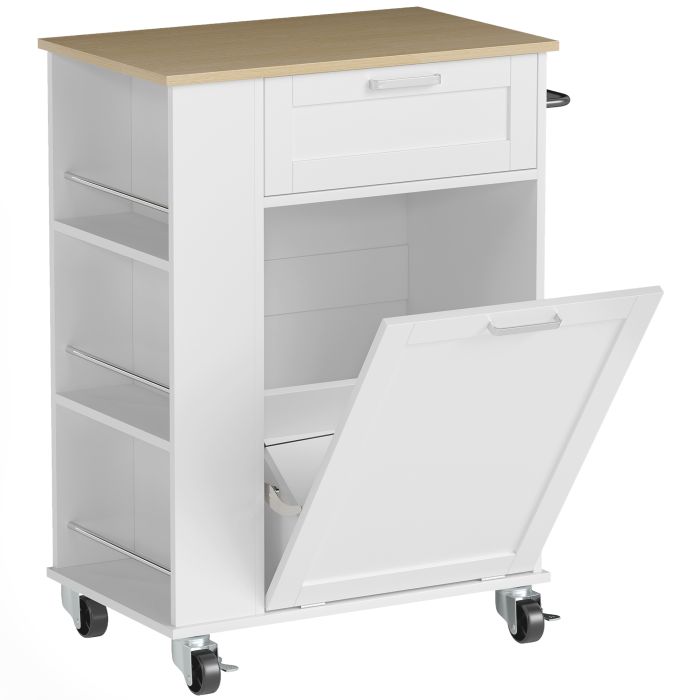 ANCHORFIELD Rolling Kitchen Trolley with 2 Drawers and Tilt-Out Bin - White