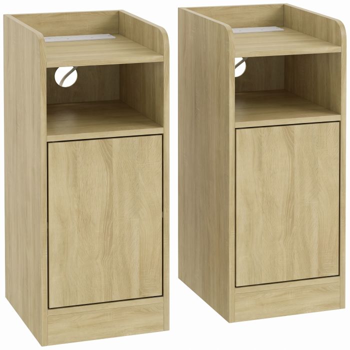 ARDENCREST Set of 2 Slim Bedside Tables with Charging Station - Oak